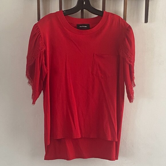 The Kooples Lace Puff Sleeve Crewneck Short Sleeve Shirt - Picture 1 of 7